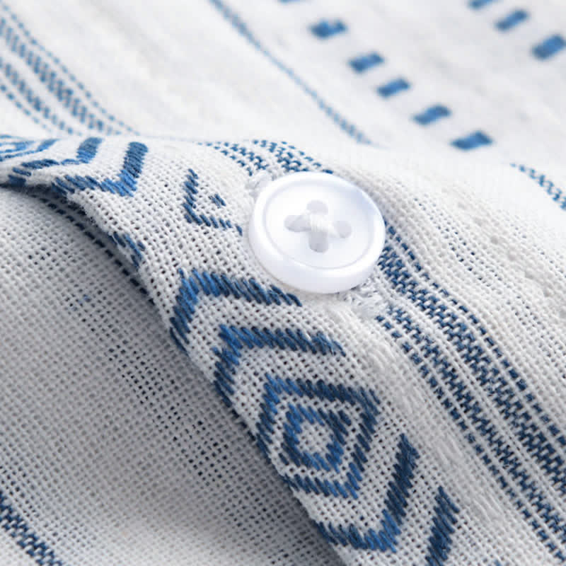 Buddha Stones Camisa de manga corta para hombre, estilo casual de verano, clásica, abotonada, a rayas, con bolsillo de parche. - image 4