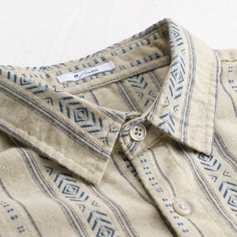 Buddha Stones Camisa de manga corta para hombre, estilo casual de verano, clásica, abotonada, a rayas, con bolsillo de parche. - image 8