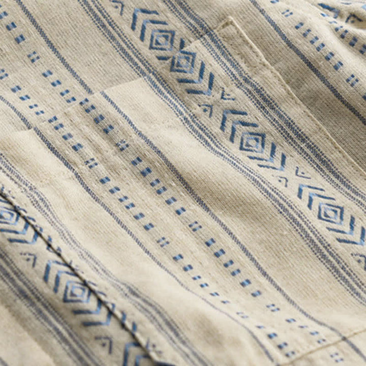 Buddha Stones Camisa de manga corta para hombre, estilo casual de verano, clásica, abotonada, a rayas, con bolsillo de parche. - image 9
