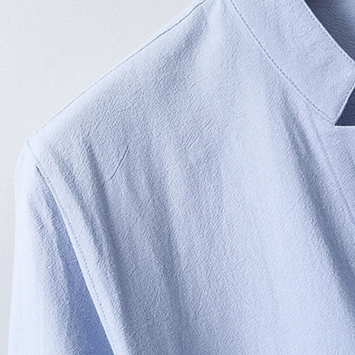 Buddha Stones Camisa de manga corta para hombre de algodón liso con cuello mandarín y botones, estilo Summer Tang. - image 6