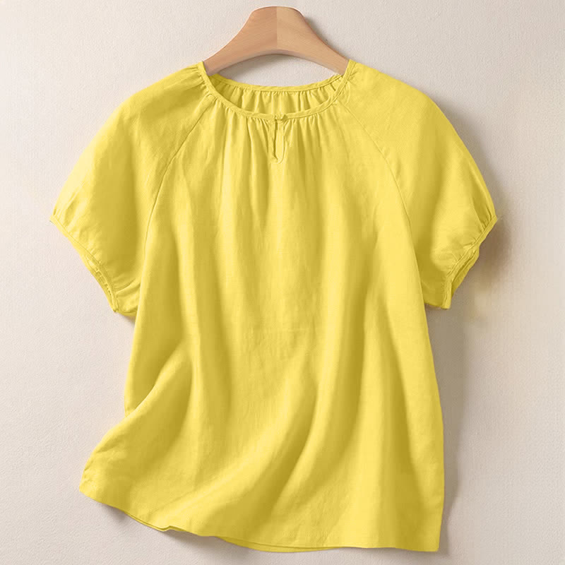 Buddha Stones Camisas de manga corta para mujer, estilo casual de verano, minimalistas, de color liso y cuello redondo. - Limón Chiffon - US8-10, UK/AU12-14, EU40-42 (2XL) - image 0