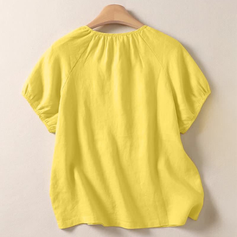 Buddha Stones Camisas de manga corta para mujer, estilo casual de verano, minimalistas, de color liso y cuello redondo. - image 1