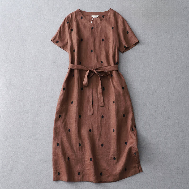 Buddha Stones Vestido de mujer de manga corta con estampado abstracto de lunares, estilo bohemio informal de verano, con cordón ajustable y bolsillo. - Tierra de siena - US8-10, UK/AU12-14, EU40-42 (2XL) - image 12