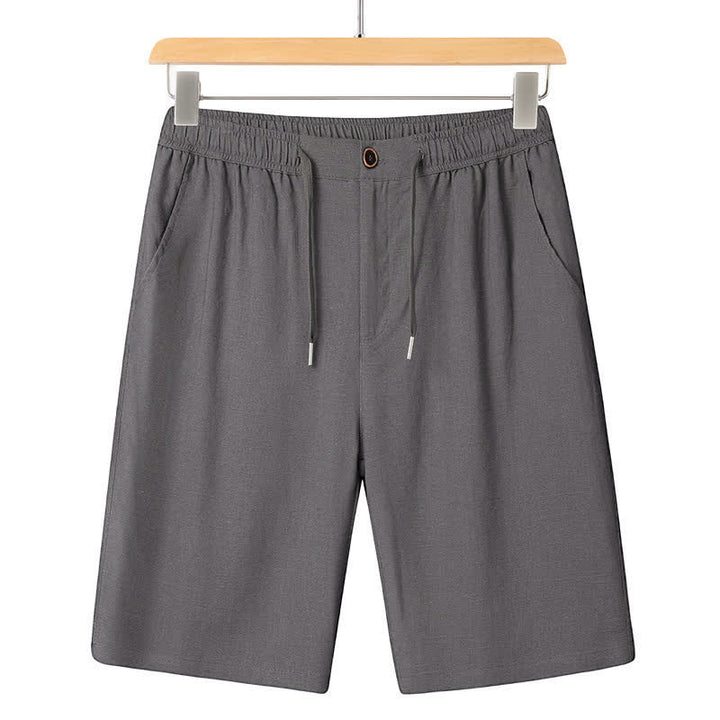 Buddha Stones Conjuntos de verano informales para hombre: camisa de manga corta lisa con cuello mandarín y pantalón con cordón ajustable. - Pantalones gris oscuro - US/UK/AU46, EU56 (5XL) - image 13