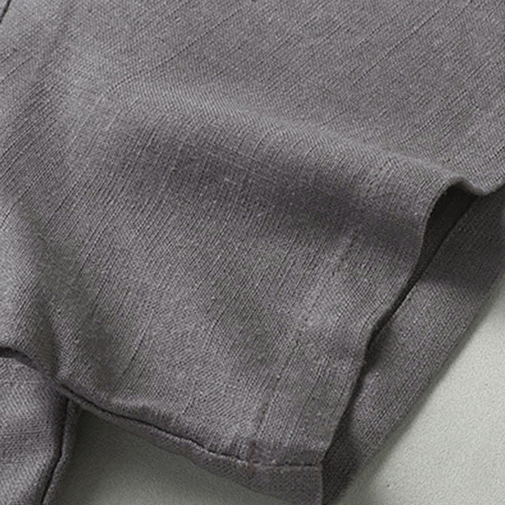 Buddha Stones Conjuntos de verano informales para hombre: camisa de manga corta lisa con cuello mandarín y pantalón con cordón ajustable. - image 10