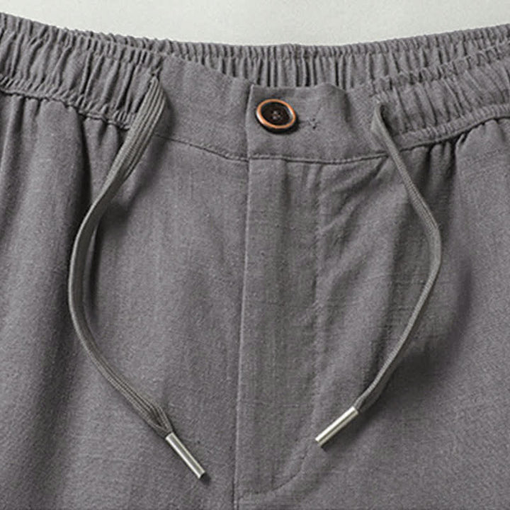 Buddha Stones Conjuntos de verano informales para hombre: camisa de manga corta lisa con cuello mandarín y pantalón con cordón ajustable. - image 15