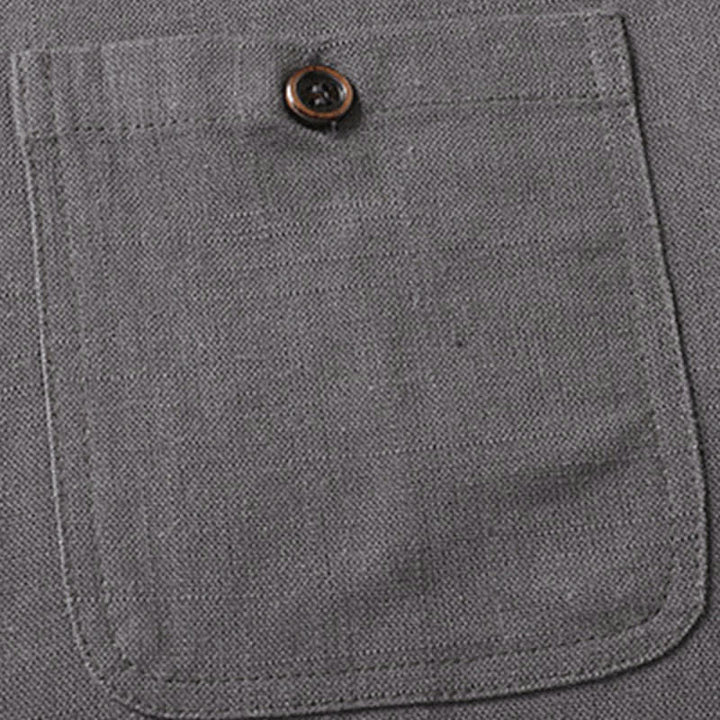 Buddha Stones Conjuntos de verano informales para hombre: camisa de manga corta lisa con cuello mandarín y pantalón con cordón ajustable. - image 9