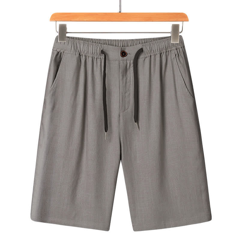 Buddha Stones Conjuntos de verano informales para hombre: camisa de manga corta lisa con cuello mandarín y pantalón con cordón ajustable. - Pantalones gris claro - US/UK/AU46, EU56 (5XL) - image 21