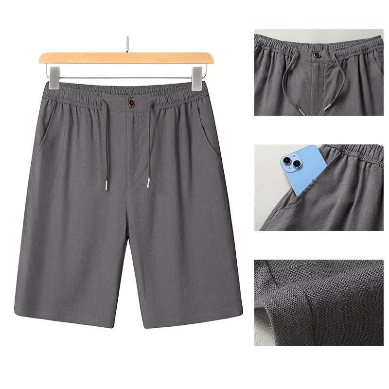 Buddha Stones Conjuntos de verano informales para hombre: camisa de manga corta lisa con cuello mandarín y pantalón con cordón ajustable. - image 14