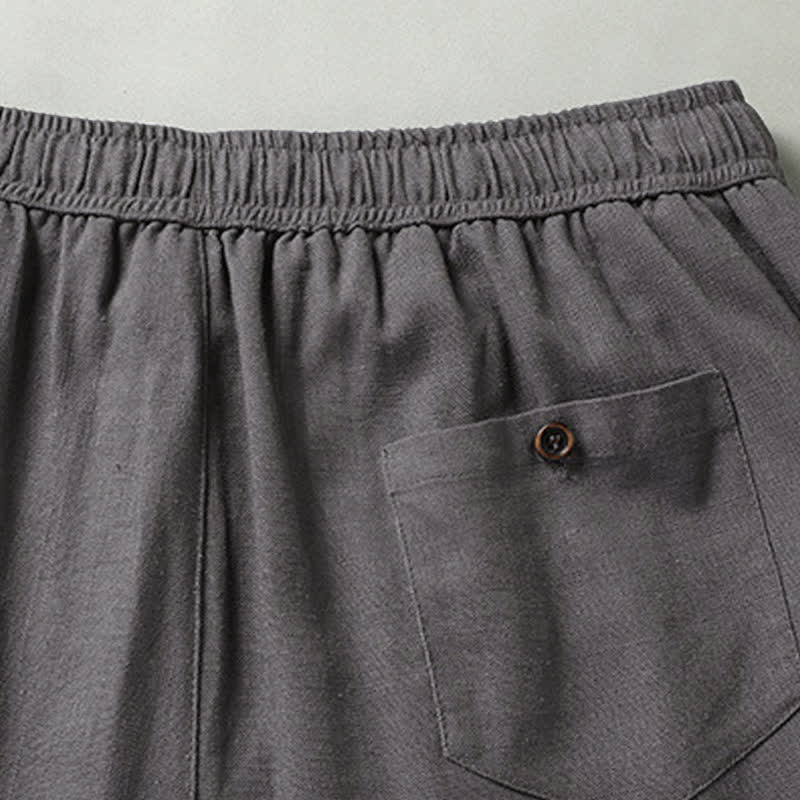Buddha Stones Conjuntos de verano informales para hombre: camisa de manga corta lisa con cuello mandarín y pantalón con cordón ajustable. - image 18