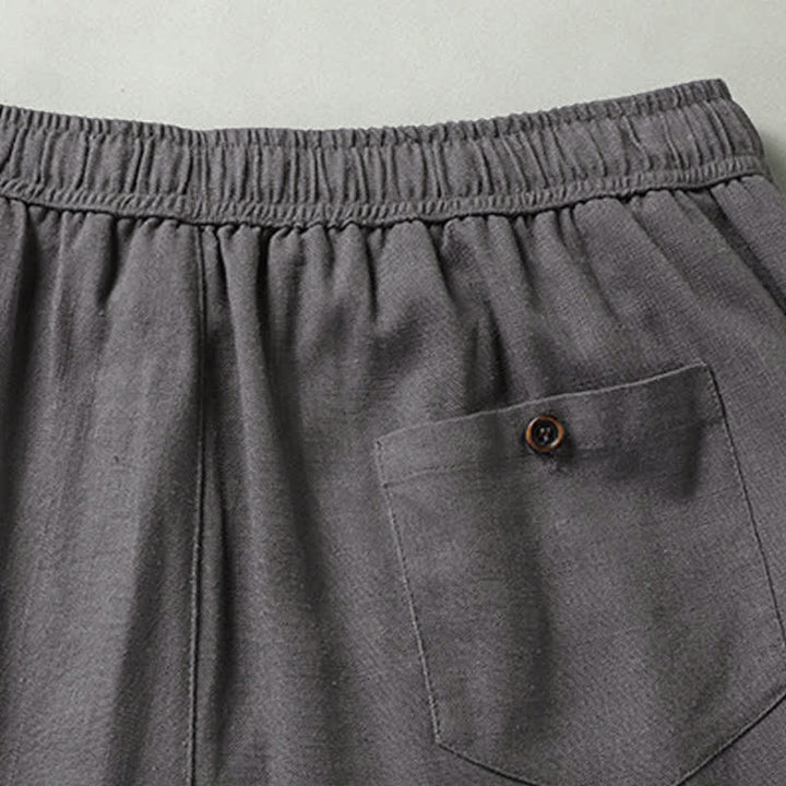 Buddha Stones Conjuntos de verano informales para hombre: camisa de manga corta lisa con cuello mandarín y pantalón con cordón ajustable. - image 18