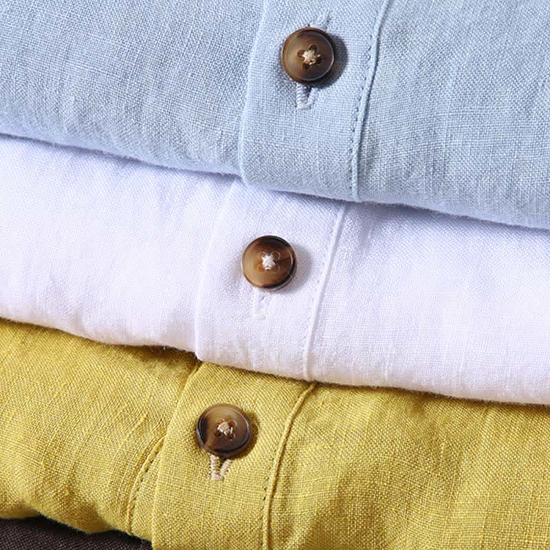 Buddha Stones Camisas de manga corta para hombre de lino liso con cuello mandarín, estilo casual de verano Tang. - image 18