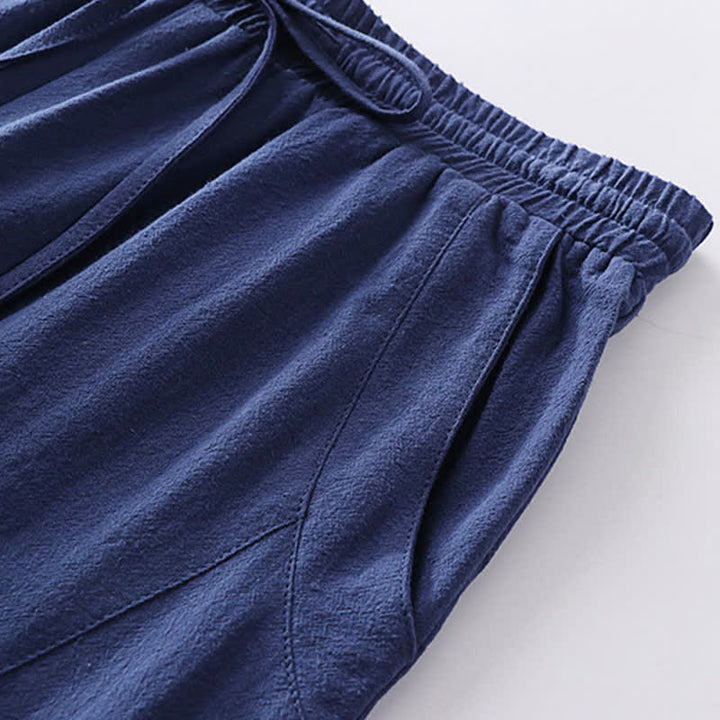 Buddha Stones Conjunto de 2 piezas para primavera/verano, estilo casual Tang, camisa con cordón ajustable, pantalones cortos lisos, ropa de meditación para hombre con bolsillo. - image 13