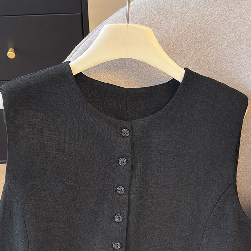Buddha Stones Camiseta sin mangas elegante de verano con cuello redondo y botones para mujer. - image 14