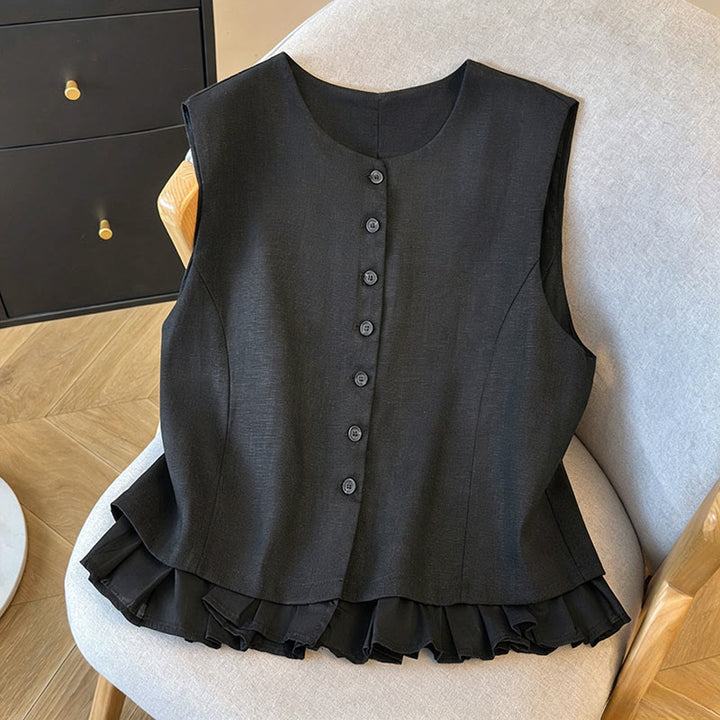 Buddha Stones Camiseta sin mangas elegante de verano con cuello redondo y botones para mujer. - image 12