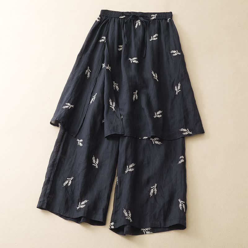 Buddha Stones Pantalones cortos de mujer de pierna ancha, estilo bohemio casual de verano con estampado floral y cordón ajustable. - image 3