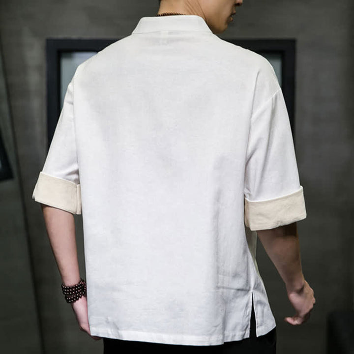Buddha Stones Camisas de manga corta para hombre, estilo Tang de verano, con cuello mandarín y color liso. - image 18