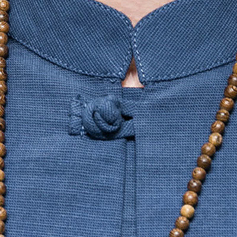 Buddha Stones Camisas de manga corta para hombre, estilo Tang de verano, con cuello mandarín y color liso. - image 8