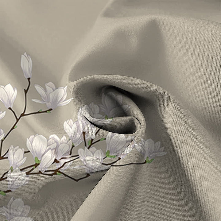 Buddha Stones Camisa de manga corta para hombre con botones y estampado floral de magnolia blanca, resistente a las arrugas. - image 8