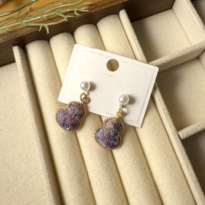 Buddha Stones Pendientes colgantes hechos a mano con diseño de calabaza de perlas y brocado, con temática de sanación. - Morado (mismo tono de color, el estampado varía) - image 1