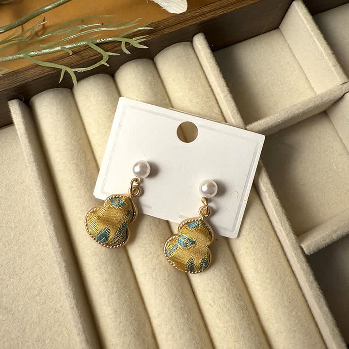 Buddha Stones Pendientes colgantes hechos a mano con diseño de calabaza de perlas y brocado, con temática de sanación. - Vara de oro (mismo tono de color, el patrón varía) - image 4