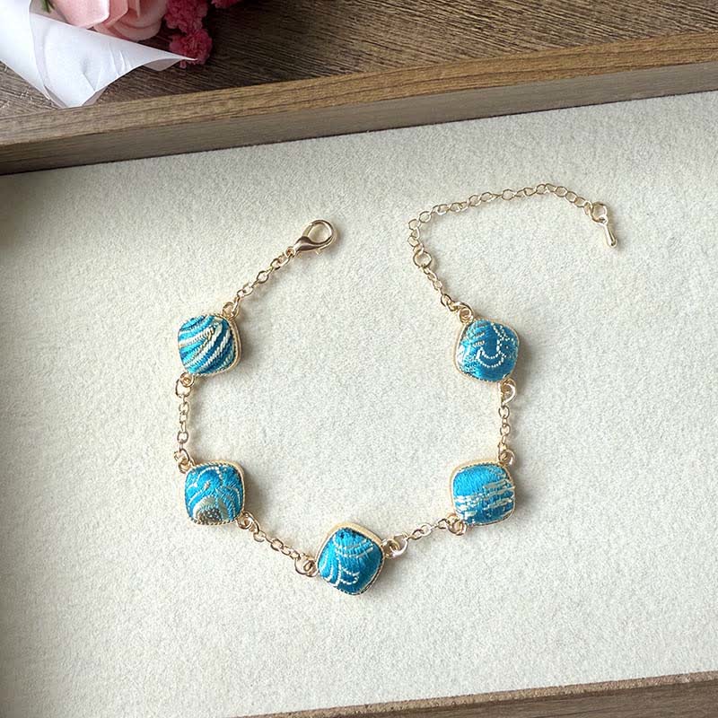 Buddha Stones Pulsera Copper Song Brocade Square Vintage Elegance - Azul (mismo tono de color, el estampado varía) - image 7