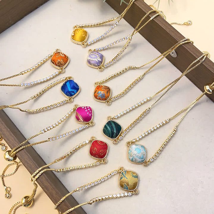 Buddha Stones Pulsera ajustable cuadrada de brocado Copper Luck Song - image 10