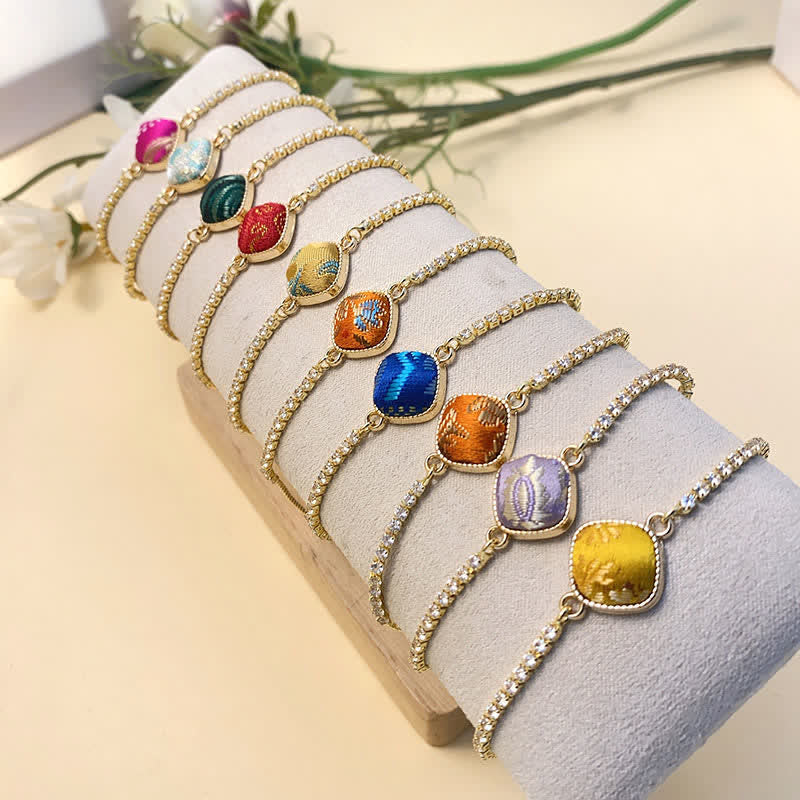 Buddha Stones Pulsera ajustable cuadrada de brocado Copper Luck Song - image 15