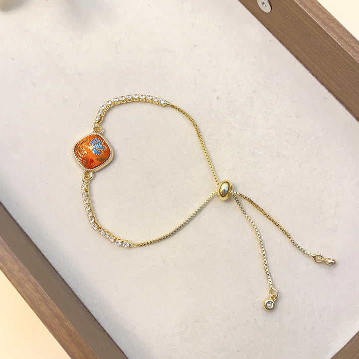 Buddha Stones Pulsera ajustable cuadrada de brocado Copper Luck Song - Naranja (mismo tono de color, el estampado varía) - image 10