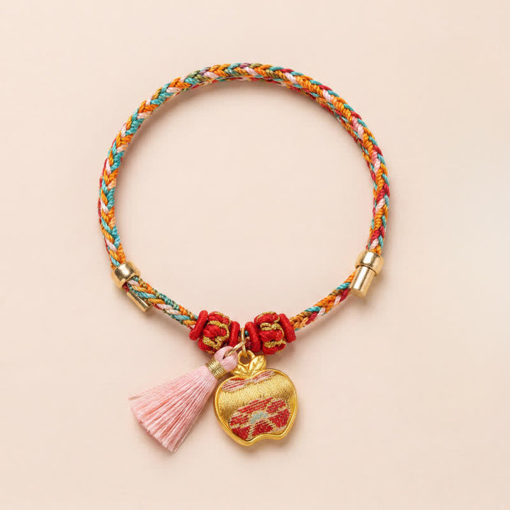 Buddha Stones Pulsera de protección con dije de candado chino, bolsa de dinero de manzana de cinco colores tejida a mano - Manzana (mismo tono de color, el estampado varía) - image 0