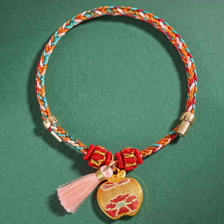 Buddha Stones Pulsera de protección con dije de candado chino, bolsa de dinero de manzana de cinco colores tejida a mano - image 3