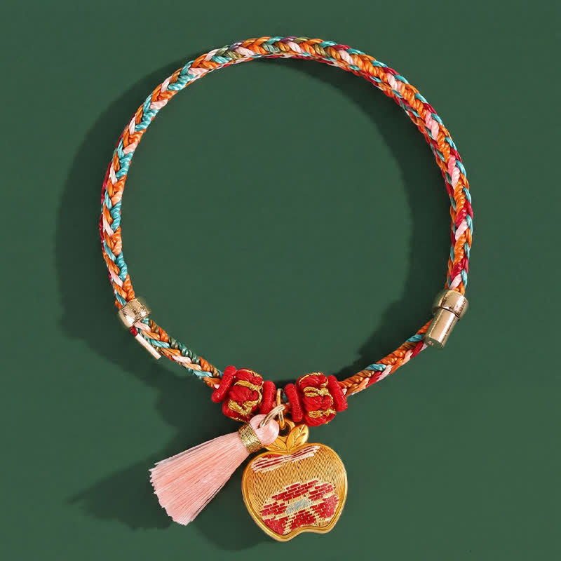 Buddha Stones Pulsera de protección con dije de candado chino, bolsa de dinero de manzana de cinco colores tejida a mano - image 11