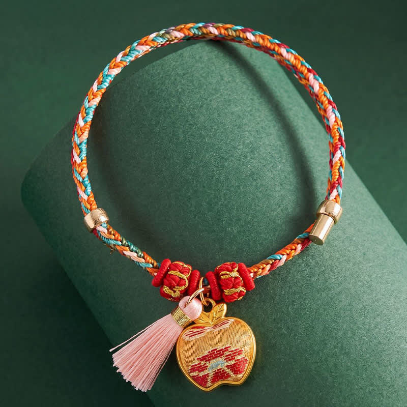 Buddha Stones Pulsera de protección con dije de candado chino, bolsa de dinero de manzana de cinco colores tejida a mano - image 8
