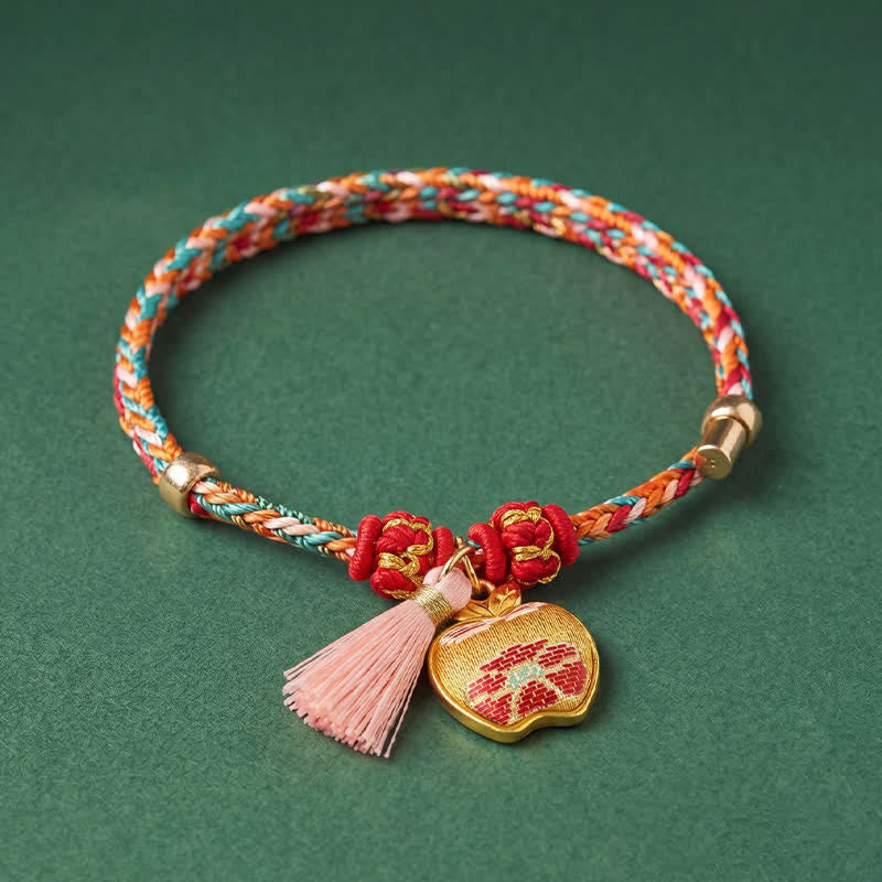 Buddha Stones Pulsera de protección con dije de candado chino, bolsa de dinero de manzana de cinco colores tejida a mano - image 10