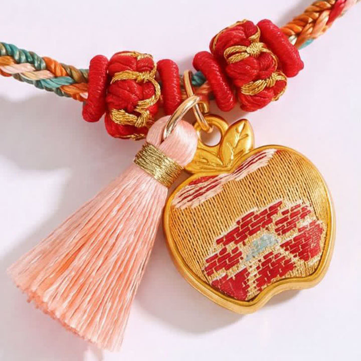 Buddha Stones Pulsera de protección con dije de candado chino, bolsa de dinero de manzana de cinco colores tejida a mano - image 6