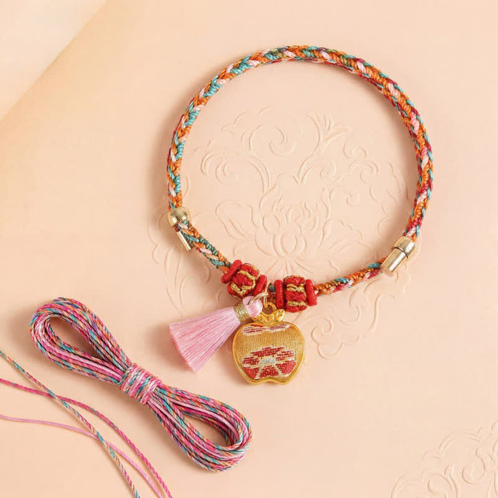 Buddha Stones Pulsera de protección con dije de candado chino, bolsa de dinero de manzana de cinco colores tejida a mano - image 1
