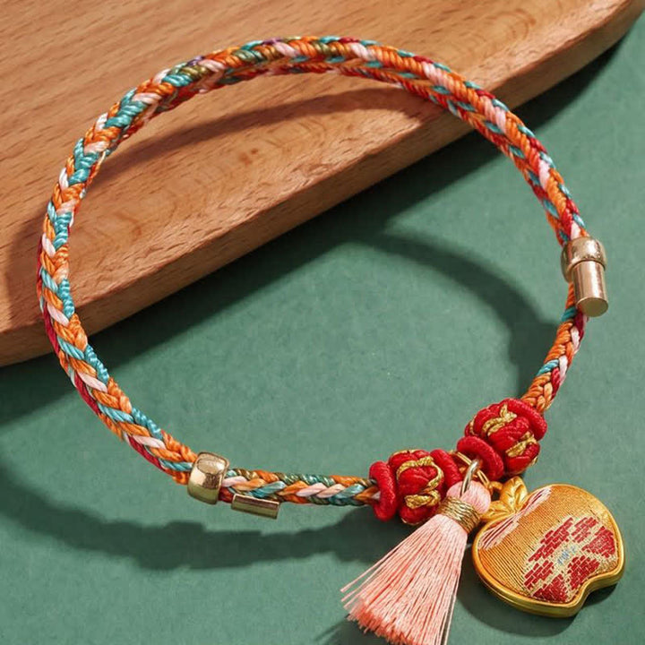 Buddha Stones Pulsera de protección con dije de candado chino, bolsa de dinero de manzana de cinco colores tejida a mano - image 2