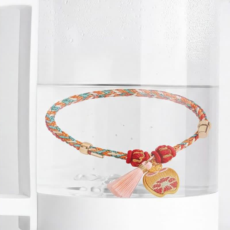 Buddha Stones Pulsera de protección con dije de candado chino, bolsa de dinero de manzana de cinco colores tejida a mano - image 12