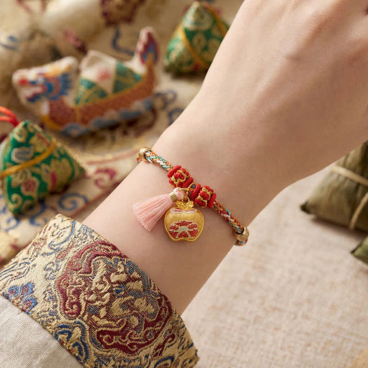 Buddha Stones Pulsera de protección con dije de candado chino, bolsa de dinero de manzana de cinco colores tejida a mano - image 4