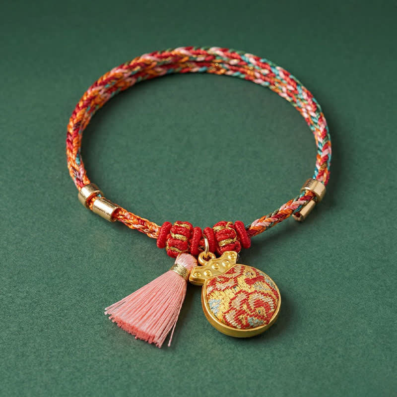 Buddha Stones Pulsera de protección con dije de candado chino, bolsa de dinero de manzana de cinco colores tejida a mano - image 17