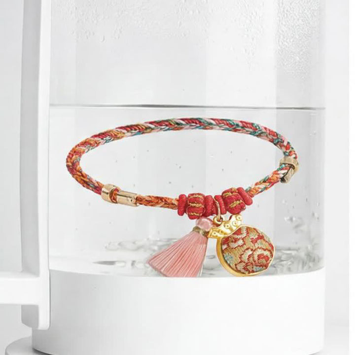 Buddha Stones Pulsera de protección con dije de candado chino, bolsa de dinero de manzana de cinco colores tejida a mano - image 32