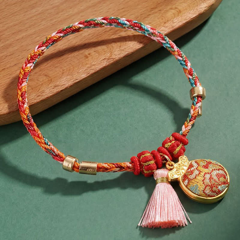 Buddha Stones Pulsera de protección con dije de candado chino, bolsa de dinero de manzana de cinco colores tejida a mano - image 18