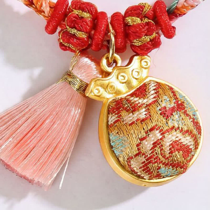 Buddha Stones Pulsera de protección con dije de candado chino, bolsa de dinero de manzana de cinco colores tejida a mano - image 19