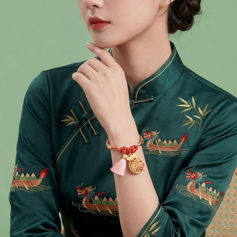 Buddha Stones Pulsera de protección con dije de candado chino, bolsa de dinero de manzana de cinco colores tejida a mano - image 27