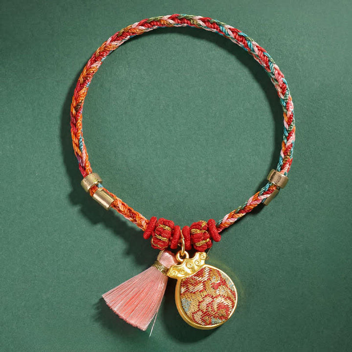 Buddha Stones Pulsera de protección con dije de candado chino, bolsa de dinero de manzana de cinco colores tejida a mano - image 22