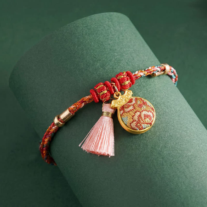 Buddha Stones Pulsera de protección con dije de candado chino, bolsa de dinero de manzana de cinco colores tejida a mano - image 23