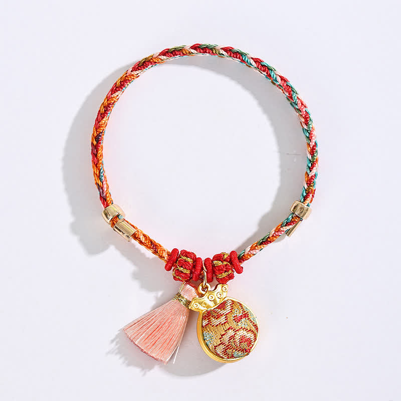 Buddha Stones Pulsera de protección con dije de candado chino, bolsa de dinero de manzana de cinco colores tejida a mano - image 24