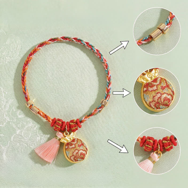 Buddha Stones Pulsera de protección con dije de candado chino, bolsa de dinero de manzana de cinco colores tejida a mano - image 29