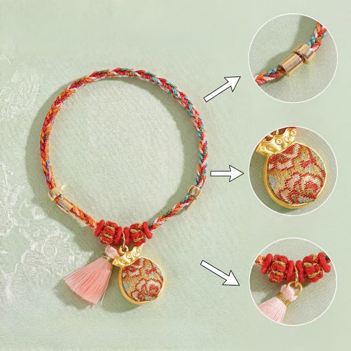 Buddha Stones Pulsera de protección con dije de candado chino, bolsa de dinero de manzana de cinco colores tejida a mano - image 29