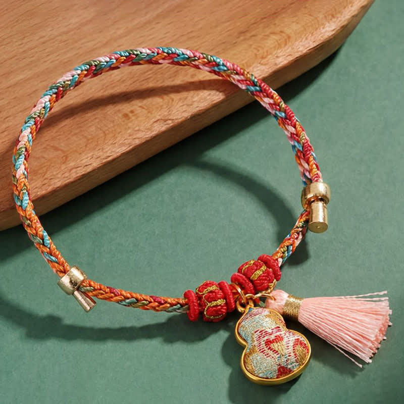 Buddha Stones Pulsera de protección con dije de candado chino, bolsa de dinero de manzana de cinco colores tejida a mano - image 34